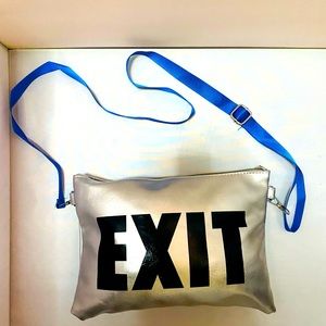 Crossbody, exit print bag. Blue strap included